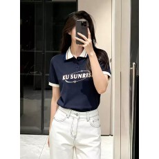 批发美式辣妹学院风字母印花翻领T恤女2026夏季新款休闲<b class='q'>百搭</b>显瘦上衣