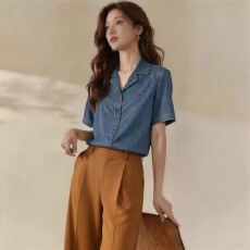 批发2026夏季新款复古风短袖衬衫女宽松显瘦刺绣气质<b class='q'>外套</b><b class='q'>大码</b>上衣