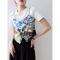 批发设计感假两件短袖<b class='q'>t</b><b class='q'>恤</b>女2026新款夏装<b class='q'>宽松</b>小众别致不规则短款上衣