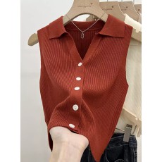 批发polo翻领薄款修身吊带外穿背心女<b class='q'>春</b>季冰丝针织坎肩开衫无袖小上衣