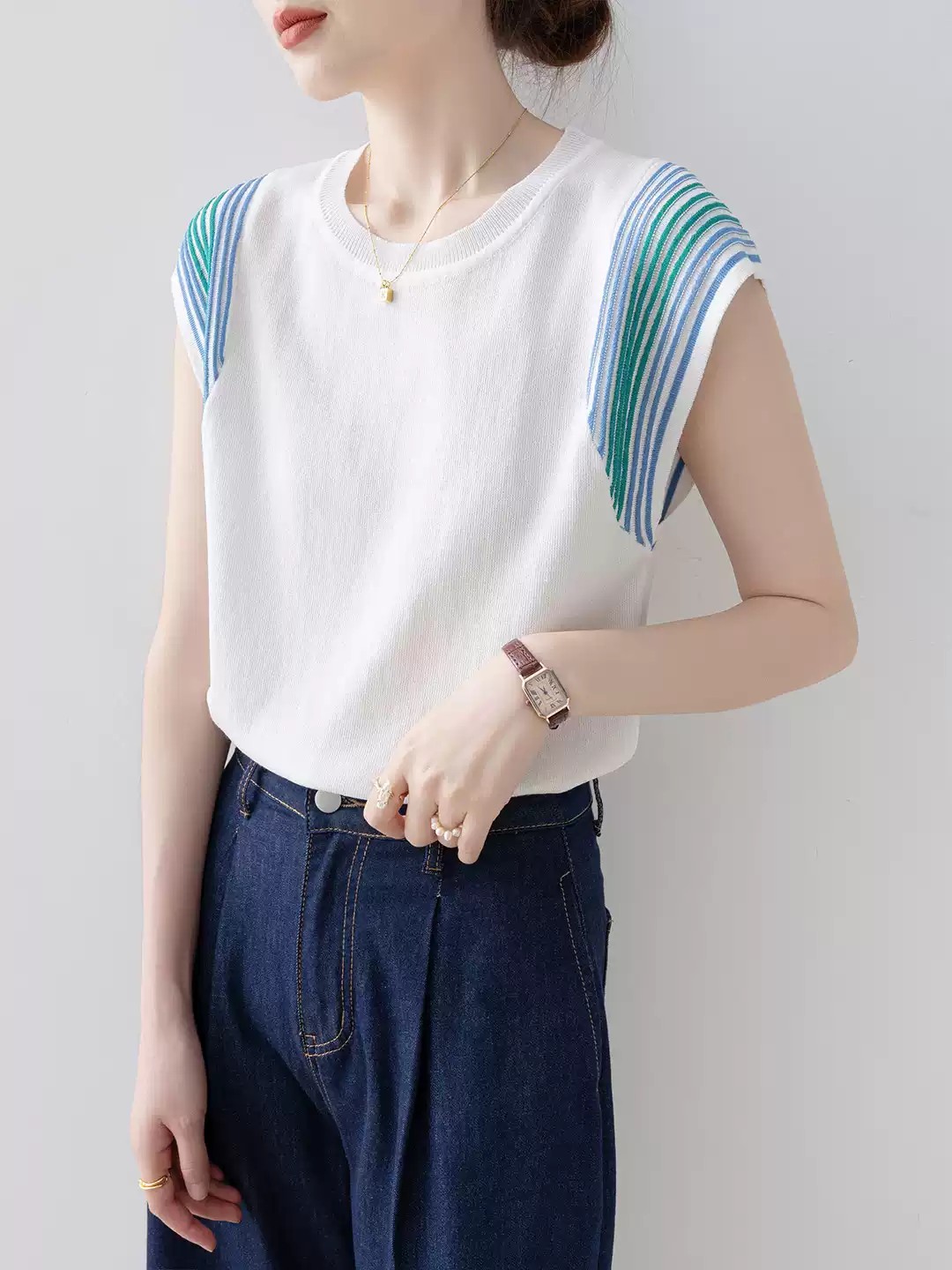BY26927# 白色宽松圆领正肩短袖女t恤新款夏季薄款针织上衣 服裝批發女裝批發服飾貨源
