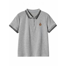 批发复古灰色POLO衫短袖小熊刺绣T恤女夏季短款<b class='q'>正</b>肩显瘦上衣