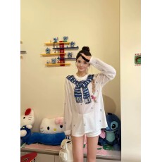 批发蝶春夏罩衫趣味手绘感绑结碎花长袖防晒空调衫