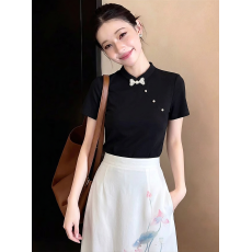 批发实拍◆新中式盘扣钉珠国风短袖女<b class='q'>夏季</b>小众设计感立领上衣