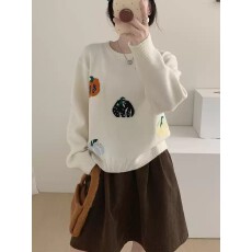 批发2026韩系甜美减龄圆领毛衣套头女秋冬新款宽松慵懒软糯上衣外穿