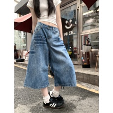批发实拍 美式复古超好看牛仔七分裤夏季新款宽松短裤子