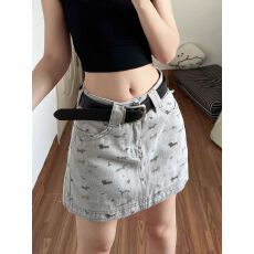 批发腊肠狗牛仔短裙女<b class='q'>秋</b>2026新款印花减龄高腰a字显瘦半身裙子潮