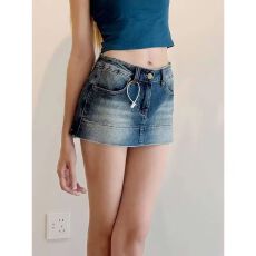 批发式复古辣妹风牛仔短裙女<b class='q'>秋</b>季修身显瘦百搭防走光a字