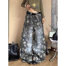批发秋季美式星星满印渐变迷彩工装裤男女宽松休闲百搭阔腿长裤
