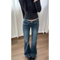 批发秋季新款美式复古辣妹<b class='q'>微喇</b>水洗做旧修身显瘦拖地牛仔低腰裤子