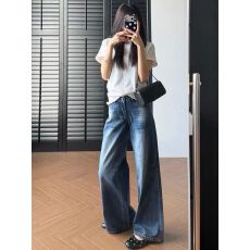 批发复古阔腿牛仔裤女2026秋季新款低腰宽松显瘦辣妹垂感直筒<b class='q'>裤子</b>