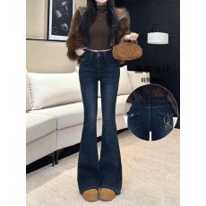 批发刺绣<b class='q'>微喇</b><b class='q'>牛仔裤</b>女2026年秋季薄款高腰显瘦紧身喇叭裤女