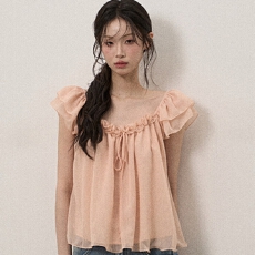 批发原版面料做法#温柔千金风方领雪纺衫女系带木耳边娃娃衫百搭上衣