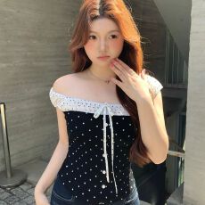 原版面料做法#绝美设计感方领短袖t恤女夏超好看波点泡泡袖上衣潮