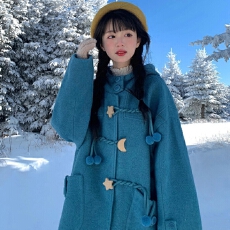 批发新中式国风洋气星星毛呢外套<b class='q'>女</b>2026秋冬季新款气质中长款呢子<b class='q'>大</b>衣