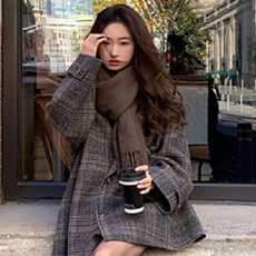 批发复古格子毛呢大衣女春秋季2026新款韩系小个子高级感短款呢子外套