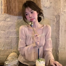原版面料做法#法式温柔风方领喇叭袖薄款长袖衬衫女2026收腰上衣