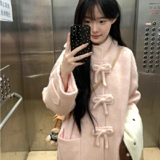 批发粉色呢子大衣女秋冬2026新款高级感小个子中长款韩系气质毛呢外套