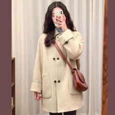 批发高级设计感双排扣呢子大衣女秋冬季新款韩版小个子中长款<b class='q'>毛呢</b>外套