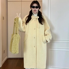 批发黄色呢子大衣女秋冬高级感2026新款小个子中<b class='q'>长款</b>毛呢外套甜美可爱