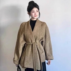 韩版高级感超好看卡其色中长款收腰双面呢大衣女款2026新款外套女