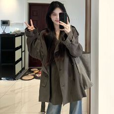 批发西装领宽松显瘦风衣外套女2026春秋新款小个子<b class='q'>时尚</b>高级感韩系中长