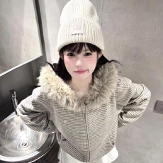 批发美式复古条纹连帽<b class='q'>卫衣</b>外套女秋冬季宽松毛领针织外穿上衣拉链<b class='q'>开衫</b>
