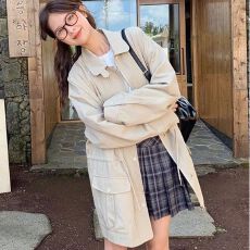 批发卡其色风衣<b class='q'>外套</b>女春秋2026年新款小个子韩系chic英伦风中长款大衣