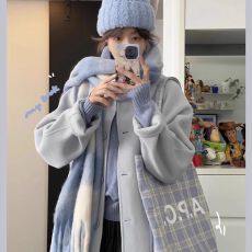 批发毛呢外套女<b class='q'>秋</b>冬高级感超好看赫本风中长款蓝色大衣韩系小个子学生