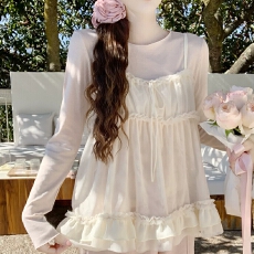 原版面料做法#甜美风木耳边外穿吊带背心女夏秋叠穿温柔风两件套
