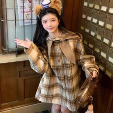 批发复古高级感超好看连帽斗篷双面呢<b class='q'>大</b>衣中长款小个子毛呢外套早秋季