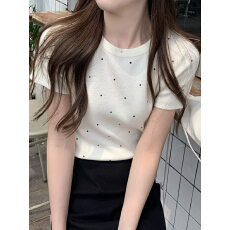 批发冰爽丝圆领波点短袖针织<b class='q'>T</b><b class='q'>恤</b>女新款夏季正肩高级感半袖上衣
