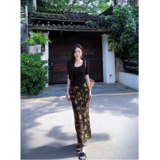 批发2026新款薄纱复古新中式<b class='q'>包臀</b>裙夏鱼尾飘逸碎花夏季高腰长款半裙
