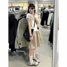 批发韩系高级感休闲<b class='q'>运动服</b>套装女夏季纯棉时尚修身<b class='q'>短袖</b>半身裙两件套潮