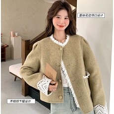 批发<b class='q'>蕾丝</b>边双面呢外套春秋2026新款小香风短款流行超好看爆款开衫大衣