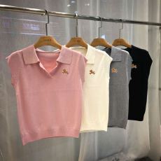 批发夏季新款短袖针织刺绣V领 POLO衫冰丝女款短袖爆款