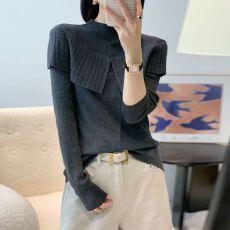 批发韩系气质荷叶边拼接长袖针织衫女2026秋<b class='q'>冬</b>新款设计感小众修身上衣