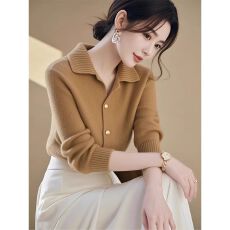 批发高级感POLO领针织开衫女秋季时尚单品舒适好搭显瘦长袖针织上衣女