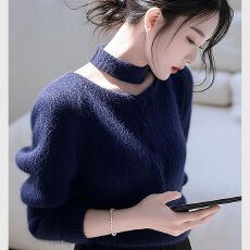 批发蓝色毛衣女<b class='q'>冬</b>高级感超好看气质独特漂亮奶呼呼软糯内搭针织上衣