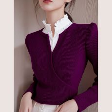 批发早秋chic上衣时尚洋气小众高级感超好看韩系慵懒风红色针织打底衫