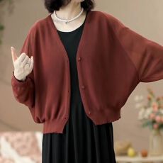 批发秋季<b class='q'>新款</b>薄款纯色V领开衫<b class='q'>外套</b>女妈妈装时尚休闲宽松显瘦长袖上衣