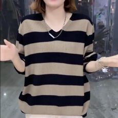 批发毛衣女士装2026新款潮早春秋季<b class='q'>宽松</b>条纹针织<b class='q'>打底衫</b>洋气上衣服外穿