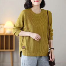 批发【专柜品质】大码遮肚<b class='q'>针织</b>上衣女秋冬宽松别致毛衣简约开叉<b class='q'>打底衫</b>