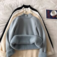 批发新款加绒半高领毛衣秋冬季洋气加厚保暖上衣一体绒<b class='q'>打底衫</b>修身内搭