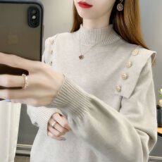 批发【专柜品质】<b class='q'>打底衫</b>女2026年秋冬新款纽扣<b class='q'>针织</b>衫上衣女装套头潮