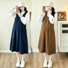 批发秋<b class='q'>冬</b>灯芯绒宽松孕妇连衣裙大码两件套裙子
