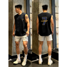 批发重磅双纱精梳纯棉 <b class='q'>潮</b>牌印花背心无袖坎肩t恤本价不含税