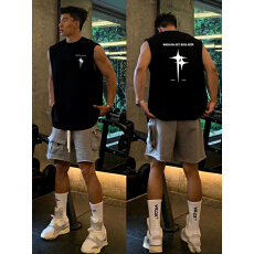 批发重磅双纱精梳纯棉 <b class='q'>潮</b>牌印花背心无袖坎肩t恤本价不含税
