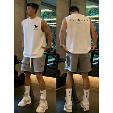 批发重磅双纱精梳纯棉 <b class='q'>潮</b>牌印花背心无袖坎肩t恤本价不含税