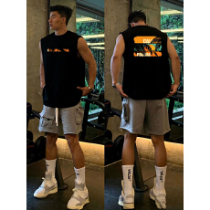 批发重磅双纱精梳纯棉 <b class='q'>潮</b>牌印花背心无袖坎肩t恤本价不含税